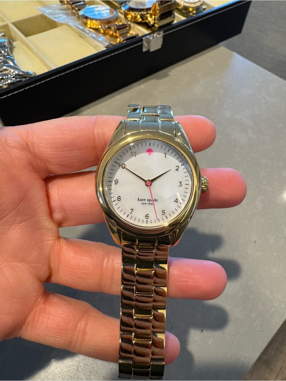 kate spade Silver-tone Bracelet Watch with White Dial and Pink Accents
